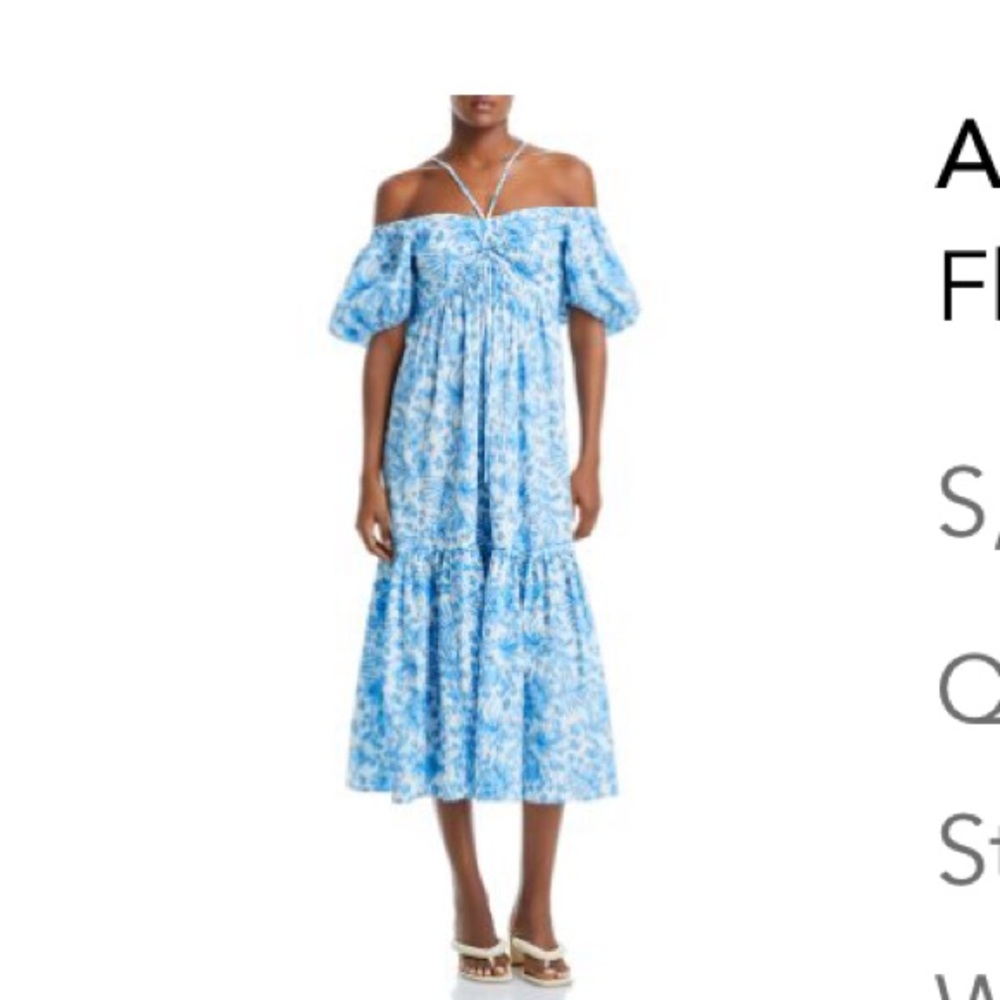 Aqua blue and white off the shoulder midi dress
